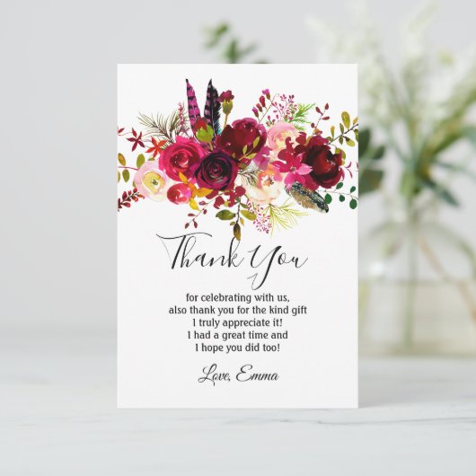 rode bloem , floral dank je kaart (Staand voorkant)