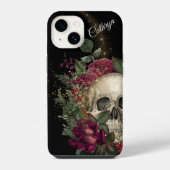 Rode bloem glitterschedel gepersonaliseerd iPhone hoesje (Achterkant)