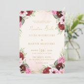 Rode bloem gouden frame Nuestra Boda Kaart (Staand voorkant)