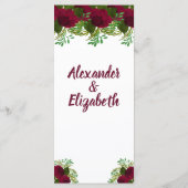 Rode Bloem Groen Bruiloft Receptie Menu (Achterkant)