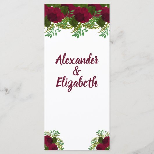 Rode Bloem Groen Bruiloft Receptie Menu (Achterkant)