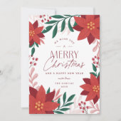 Rode Bloem Illustraties Vrolijke Kerstgroet Feestdagenkaart (Voorkant)