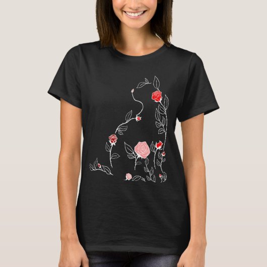 Rode Bloem Kat Rood Grafisch T-shirt (Voorkant)