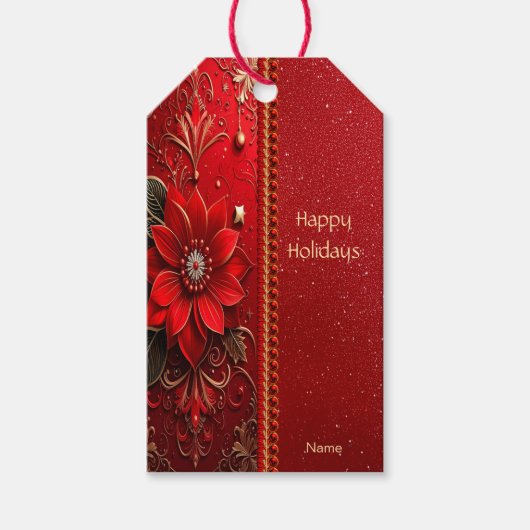 Rode Bloem Kerstcadeaukaart Cadeaulabel (Voorkant)