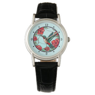 Rode Bloem Kolibrie Horloge