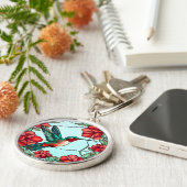 Rode Bloem Kolibrie Sleutelhanger (Zijkant)