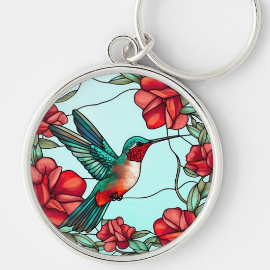 Rode Bloem Kolibrie Sleutelhanger (Voorkant)