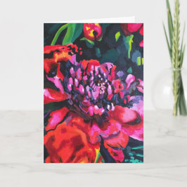 Rode Bloem Lege Originele Kunst Vouwbare Wenskaart Kaart