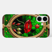 Rode Bloem Levendig Glas-in-Lood Kunst Case-Mate iPhone Case (Achterkant (horizontaal))