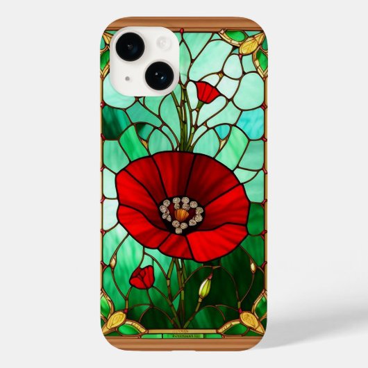 Rode Bloem Levendig Glas-in-Lood Kunst Case-Mate iPhone Case (Achterkant)
