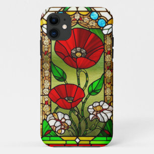 Rode Bloem Levendig Glas-in-Lood Kunst Case-Mate iPhone Case