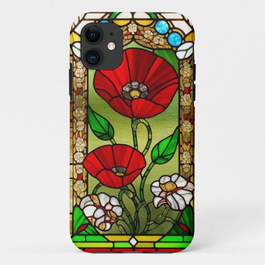 Rode Bloem Levendig Glas-in-Lood Kunst Case-Mate iPhone Case (Achterkant)