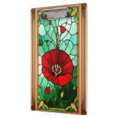 Rode Bloem Levendig Glas-in-Lood Kunst Klembord (Links)