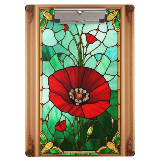 Rode Bloem Levendig Glas-in-Lood Kunst Klembord (Voorkant)