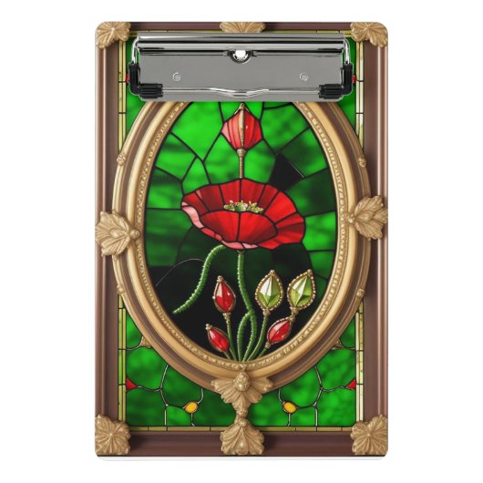 Rode Bloem Levendig Glas-in-Lood Kunst Mini Klembord (Voorkant)