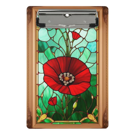 Rode Bloem Levendig Glas-in-Lood Kunst Mini Klembord (Voorkant)