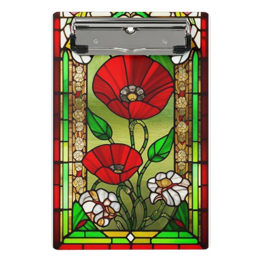 Rode Bloem Levendig Glas-in-Lood Kunst Mini Klembord (Voorkant)