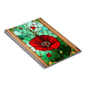 Rode Bloem Levendig Glas-in-Lood Kunst Notitieboek (Rechterzijde)