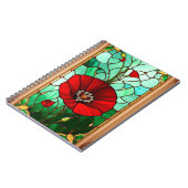 Rode Bloem Levendig Glas-in-Lood Kunst Notitieboek (Linkerzijde)