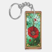 Rode Bloem Levendig Glas-in-Lood Kunst Sleutelhanger (Voorkant Links)