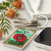 Rode Bloem Levendig Glas-in-Lood Kunst Sleutelhanger (Voorkant Rechts)