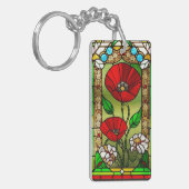 Rode Bloem Levendig Glas-in-Lood Kunst Sleutelhanger (Voorkant Links)