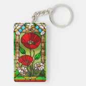 Rode Bloem Levendig Glas-in-Lood Kunst Sleutelhanger (achterkant)
