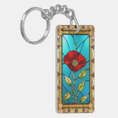Rode Bloem Levendig Glas-in-Lood Kunst Sleutelhanger (Voorkant Links)