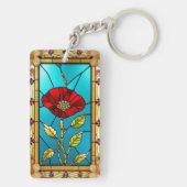 Rode Bloem Levendig Glas-in-Lood Kunst Sleutelhanger (achterkant)