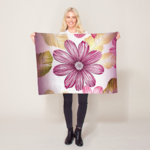 Rode bloem met bladeren fleece deken