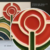 Rode Bloem Midden-Eeuw Symmetrie Kunst en Ambachte Tegeltje