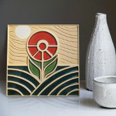 Rode Bloem Midden-Eeuw Symmetrie Kunst en Ambachte Tegeltje