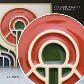 Rode Bloem Midden-Eeuw Symmetrie Kunst en Ambachte Tegeltje