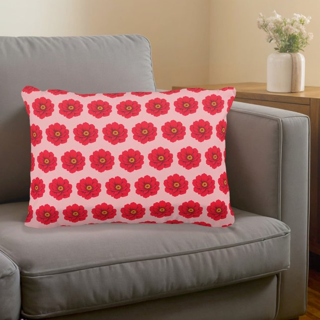 Rode Bloem Naadloos Patroon Accent Kussen (Accent pillow with seamless pattern of a red flower)