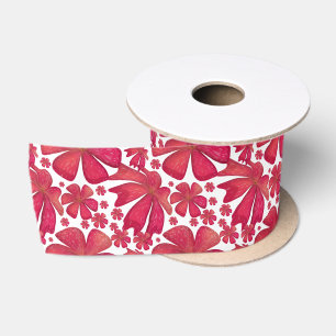 Rode bloem naadloos patroon, elegante bloem herhal satijnen lint