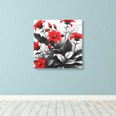 Rode bloem op zwart wit Plant Canvas Afdruk (Insitu (Houten vloer))