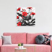 Rode bloem op zwart wit Plant Canvas Afdruk (Insitu (Woonkamer))