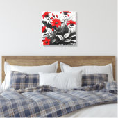 Rode bloem op zwart wit Plant Canvas Afdruk (Insitu (Slaapkamer))