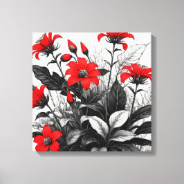 Rode bloem op zwart wit Plant Canvas Afdruk