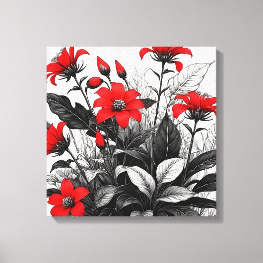Rode bloem op zwart wit Plant Canvas Afdruk (Voorkant)