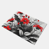 Rode bloem op zwart wit Plant Deurmat (Schuin)