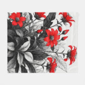 Rode bloem op zwart wit Plant Fleece Deken (Voorkant (Horizontaal))