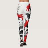 Rode bloem op zwart wit Plant Leggings (Achterkant)