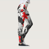 Rode bloem op zwart wit Plant Leggings (Rechts)