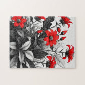 Rode bloem op zwart wit Plant Legpuzzel (Horizontaal)