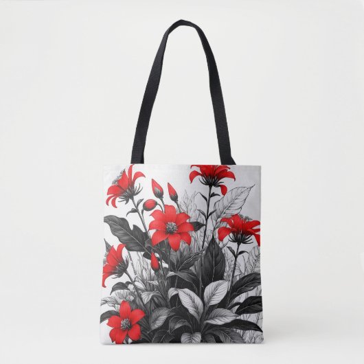 Rode bloem op zwart wit Plant Tote Bag (Voorkant)