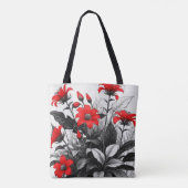 Rode bloem op zwart wit Plant Tote Bag (Achterkant)