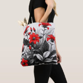 Rode bloem op zwart wit Plant Tote Bag (Dichtbij)