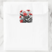 Rode bloem op zwart wit Plant Vierkante Sticker (Tas)