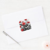 Rode bloem op zwart wit Plant Vierkante Sticker (Envelop)